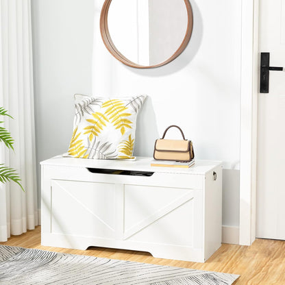 Signature Home Opbergkist met Deksel en Zitbank – 100 cm – Stevige Speelgoedkist met Opbergruimte en 2 Handgrepen – Voor Kinderkamer, Hal, Woonkamer – Wit