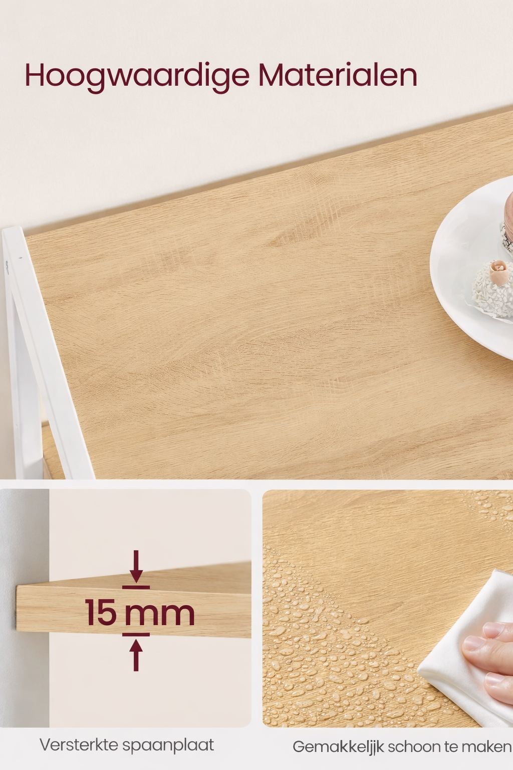 Signature Home Keukenrek met 2 Metalen Mandjes – Opbergrek Licht Walnootbruin & Wit|Keukenkast Organizer