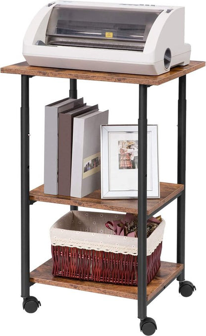 Signature Home Printertafel met vergrendelbare wielen – printerstandaard – verrijdbare printerwagen met 3 niveaus – in hoogte verstelbaar – 48,5 × 40 × 67 cm – voor kantoor – donkerbruin/zwart
