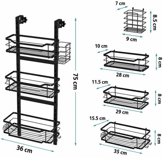 Signature Home Hangend Doucherek Zonder Boren - Verstelbaar Doucherek 3 Laags - Shampoohouder voor Douche - Badkamerrek voor Glazen Douchewand - RVS - Zwart