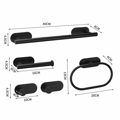 Signature Home Badkamer Accessoires Set 5-Delig - Toiletrolhouder - Handdoekhouder - Toilet Accessoires - Handdoekring - Handdoekhaak & Jashaak - Zelfklevend Zonder Boren - RVS Toiletset - Mat Zwart
