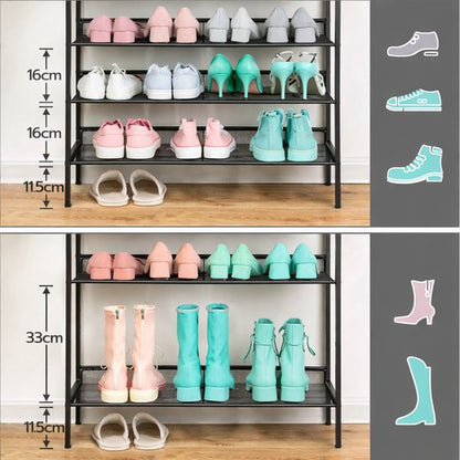 Signature Home Schoenenrek 8 Lagen - Industrieel Schoenenkast - Open Schoenenkast verstelbaar - Extra Opbergen van Schoenen - Hout & Metaal - voor 24-32 paar schoenen - Bruin Zwart - 75 x 30 x 137 cm