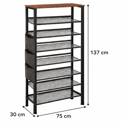Signature Home Schoenenrek 8 Lagen - Industrieel Schoenenkast - Open Schoenenkast verstelbaar - Extra Opbergen van Schoenen - Hout & Metaal - voor 24-32 paar schoenen - Bruin Zwart - 75 x 30 x 137 cm