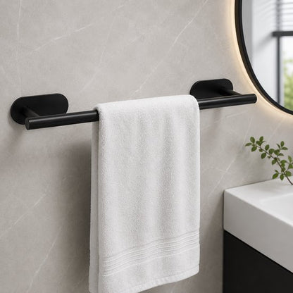 Signature Home Badkamer Accessoires Set 5-Delig - Toiletrolhouder - Handdoekhouder - Toilet Accessoires - Handdoekring - Handdoekhaak & Jashaak - Zelfklevend Zonder Boren - RVS Toiletset - Mat Zwart