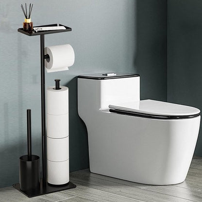Signature Home Toiletbutler 4 in 1 - Toiletrolhouder vrijstaand - Toiletrolhouder Zonder boren - Toiletborstel met plankje - Reserverolhouder - RVS - Zwart