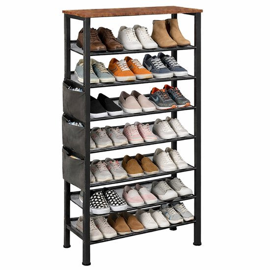 Signature Home Schoenenrek 8 Lagen - Industrieel Schoenenkast - Open Schoenenkast verstelbaar - Extra Opbergen van Schoenen - Hout & Metaal - voor 24-32 paar schoenen - Bruin Zwart - 75 x 30 x 137 cm