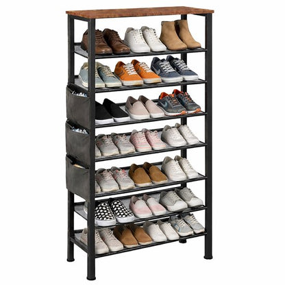 Signature Home Schoenenrek 8 Lagen - Industrieel Schoenenkast - Open Schoenenkast verstelbaar - Extra Opbergen van Schoenen - Hout & Metaal - voor 24-32 paar schoenen - Bruin Zwart - 75 x 30 x 137 cm
