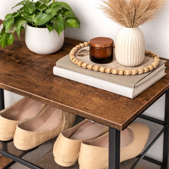 Signature Home Schoenenrek 8 Lagen - Industrieel Schoenenkast - Open Schoenenkast verstelbaar - Extra Opbergen van Schoenen - Hout & Metaal - voor 24-32 paar schoenen - Bruin Zwart - 75 x 30 x 137 cm