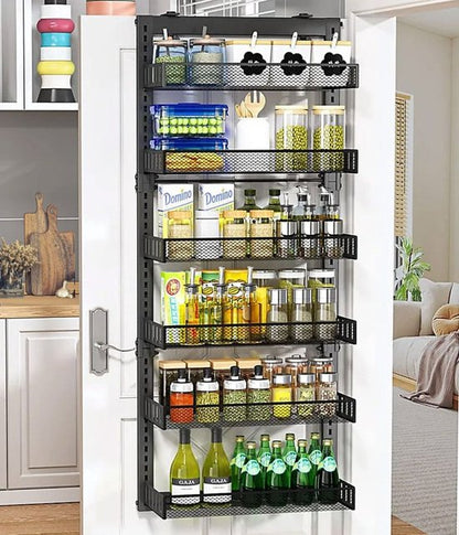 Signature Home Kruidenrek voor Deur – 6 Laags Kruidenrek Keuken Organizer – Zwart Metaal – Kruidenrek Kastdeur