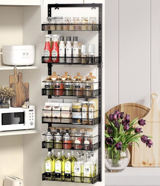 Signature Home Kruidenrek voor Deur – 6 Laags Kruidenrek Keuken Organizer – Zwart Metaal – Kruidenrek Kastdeur