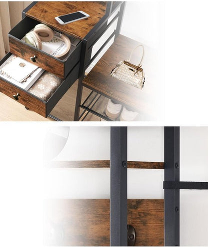 Signature Home kapstok met schoenenbank – garderoberek met 16 haken – kledingrek – halmeubel met lades van non-woven stof – garderobe met bank – voor woonkamer en hal – bruin – zwart – 40 × 106 × 180 cm