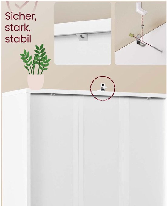 Signature Home boekenkast - hoge boekenkast plank met 6 niveaus - vrijstaande plank met deuren - Kast voor woonkamer - thuiskantoor - eetkamer - White - 24 x 60 x 175 cm,