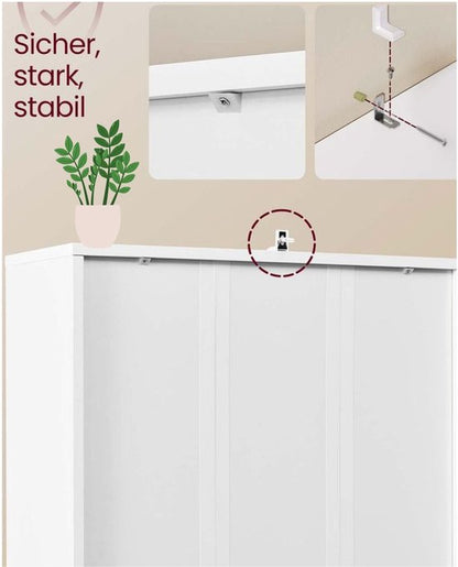 Signature Home boekenkast - hoge boekenkast plank met 6 niveaus - vrijstaande plank met deuren - Kast voor woonkamer - thuiskantoor - eetkamer - White - 24 x 60 x 175 cm,