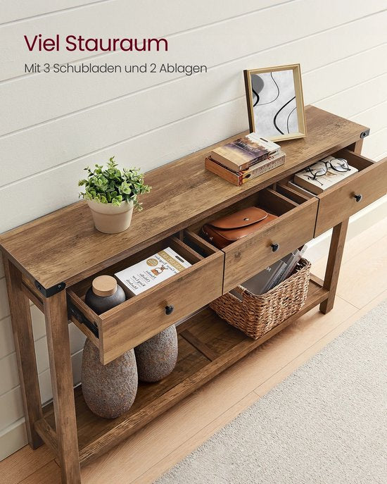Signature Home Sidetable - Gangtafel - Dressoir - Console tafel - Hal/Woonkamer - Vintage - 24x120x76cm - Hout - Bruin - 3 Lades