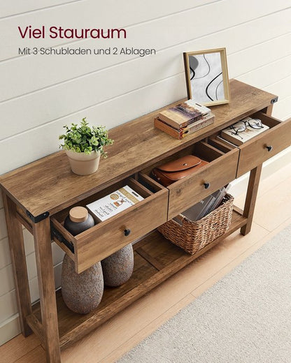 Signature Home Sidetable - Gangtafel - Dressoir - Console tafel - Hal/Woonkamer - Vintage - 24x120x76cm - Hout - Bruin - 3 Lades