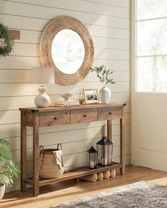 Signature Home Sidetable - Gangtafel - Dressoir - Console tafel - Hal/Woonkamer - Vintage - 24x120x76cm - Hout - Bruin - 3 Lades