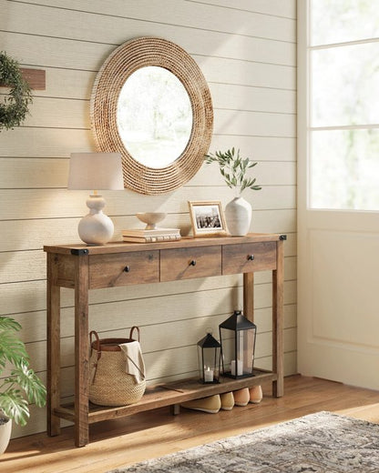 Signature Home Sidetable - Gangtafel - Dressoir - Console tafel - Hal/Woonkamer - Vintage - 24x120x76cm - Hout - Bruin - 3 Lades