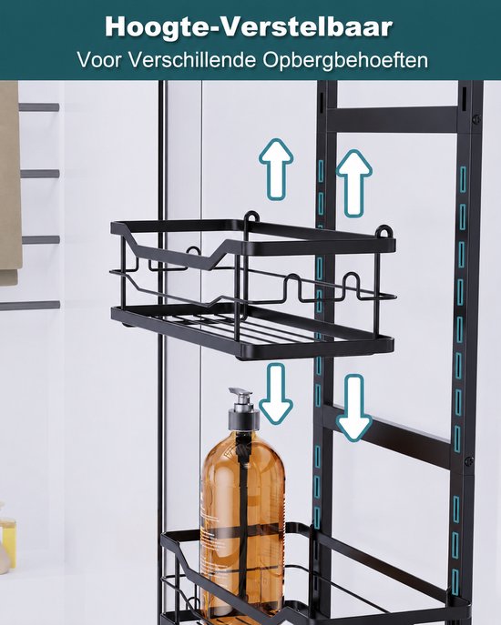 Signature Home Hangend Doucherek Zonder Boren - Verstelbaar Doucherek 3 Laags - Shampoohouder voor Douche - Badkamerrek voor Glazen Douchewand - RVS - Zwart