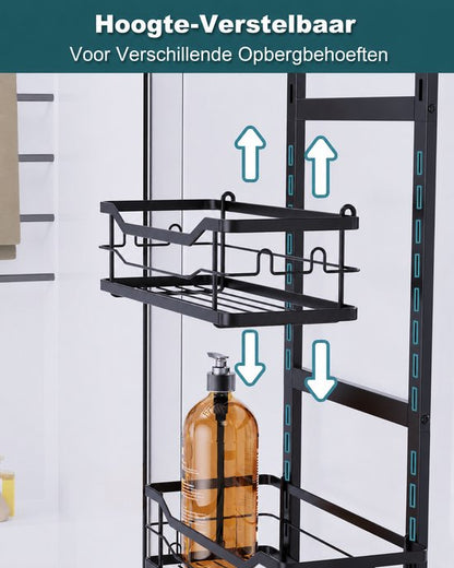 Signature Home Hangend Doucherek Zonder Boren - Verstelbaar Doucherek 3 Laags - Shampoohouder voor Douche - Badkamerrek voor Glazen Douchewand - RVS - Zwart