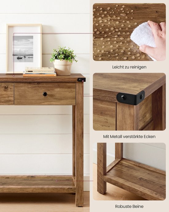 Signature Home Sidetable - Gangtafel - Dressoir - Console tafel - Hal/Woonkamer - Vintage - 24x120x76cm - Hout - Bruin - 3 Lades