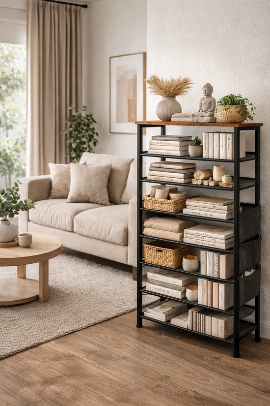 Signature Home Schoenenrek 8 Lagen - Industrieel Schoenenkast - Open Schoenenkast verstelbaar - Extra Opbergen van Schoenen - Hout & Metaal - voor 24-32 paar schoenen - Bruin Zwart - 75 x 30 x 137 cm