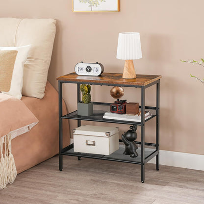 Signature Home 3-Laags Bijzettafel / Nachtkastje met 2 Verstelbare Schuine Planken – Smalle Salontafel met Opbergruimte voor Kleine Ruimtes, Hal, Woonkamer en Slaapkamer – Vintage Bruin/Zwart
