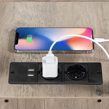 Signature Home Bijzettafel met Oplaadstation – Smalle Banktafel met 2 Laden, USB-Poort & Stopcontact – Nachtkastje met Opbergruimte voor Kleine Ruimtes – Woonkamer & Slaapkamer – Greige