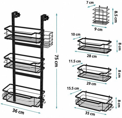 Signature Home Hangend Doucherek Zonder Boren - Verstelbaar Doucherek 3 Laags - Shampoohouder voor Douche - Badkamerrek voor Glazen Douchewand - RVS - Zwart