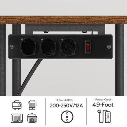 Signature Home Keukenrek met Stopcontacten – Staand Magnetronrek 38 x 80 x 86 cm – Bakkersrek met 5 S-Haken – Opbergrek voor Keuken met Werkblad – Vintage Bruin/Zwart