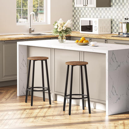 Signature Home Barkrukken Set van 2 – Ronde Ontbijtkrukken met Voetensteun, Stevig Metalen Frame, Industriële Barkrukken voor Keuken, Eetkamer, Bar en Feest, Rustiek Bruin