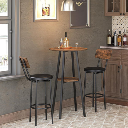 Signature Home Bartafel met 2 Ronde Tafelbladen – Hoge Bistrotafel – Smalle Statafel en Cafétafel – Compacte Bartafel voor Keuken, Woonkamer en Bar – Industrieel Design – Vintage Bruin/Zwart