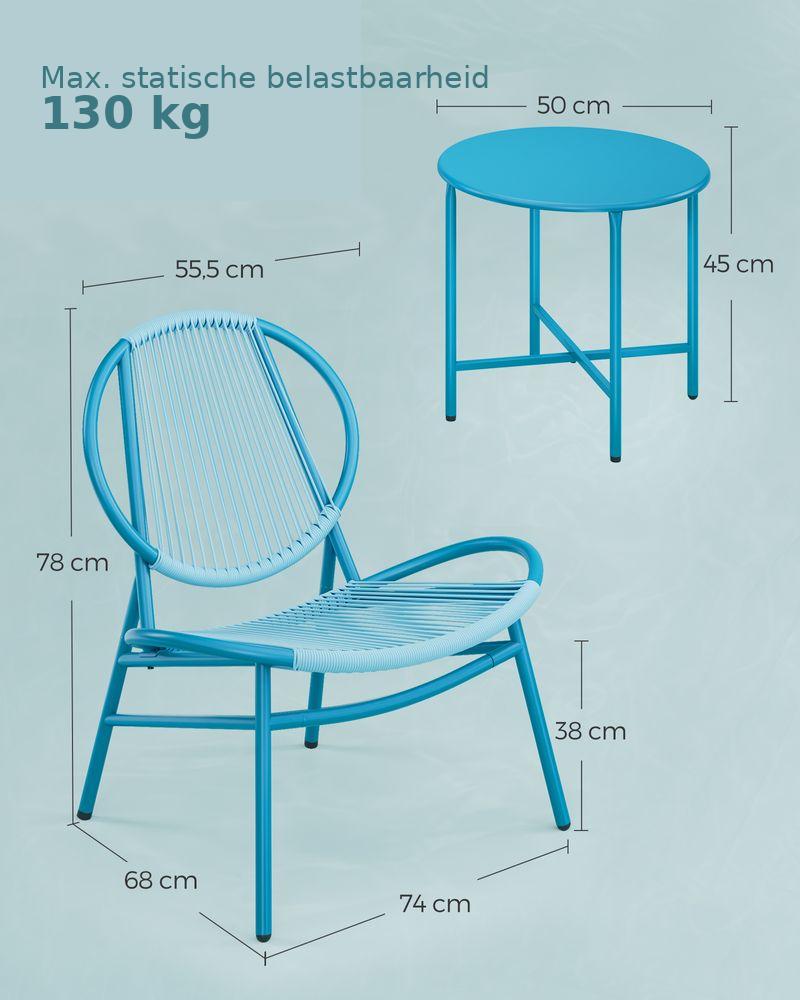 Signature Home Balkonset 3-delig – Tafel en 2 Stoelen, Bistroset Balkon Meubels, Tuinset in Zeeblauw