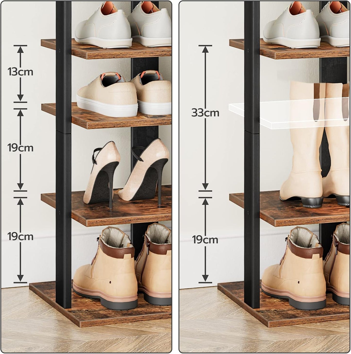 Signature Home Schoenenrek 8 Laags – Smal Schoenenrek 50 cm met 2 Haken – Ruimtebesparende Schoenenkast – Stevig Opbergrek voor Hal, Entree, Woonkamer en Slaapkamer