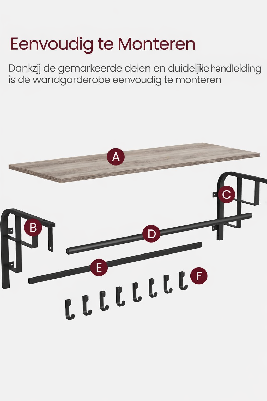 Signature Home Wandkapstok met Plank – Wandgarderobe met Kapstokhaken voor Jassen, Tassen en Accessoires