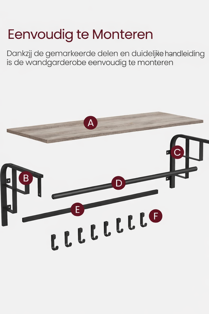 Signature Home Wandkapstok met Plank – Wandgarderobe met Kapstokhaken voor Jassen, Tassen en Accessoires