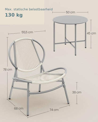 Signature Home Tuinset 3-delig – Polyrattan Balkonset met Tafel en 2 Stoelen, PE Rotan Tuinmeubels in Duifgrijs