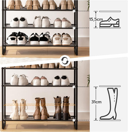 Signature Home Groot Schoenenrek 12-Laags voor 35-45 Paar Schoenen – Hoge Schoenenkast met Metalen Frame, Industriële Stijl, Vintage Bruin/Zwart voor Hal, Woonkamer en Slaapkamer