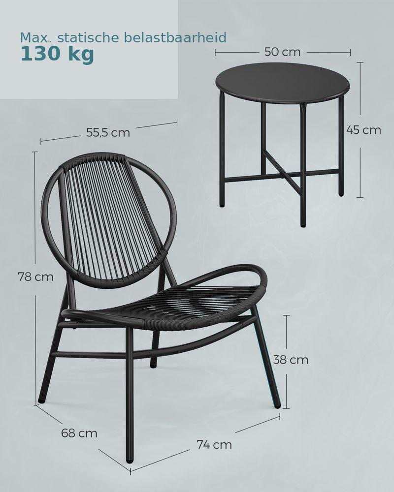 Signature Home Balkonset 3-delig – Bistroset met Tafel en 2 Stoelen, Balkon Meubels, Tuinset in Inktzwart