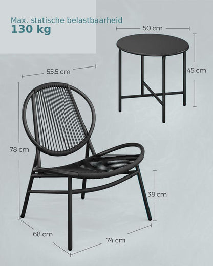 Signature Home Balkonset 3-delig – Bistroset met Tafel en 2 Stoelen, Balkon Meubels, Tuinset in Inktzwart