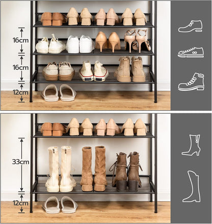 Signature Home 4-Laags Schoenenrek met 3 Verstelbare Roosterplanken – Plat of Schuin Plaatsbaar Schoenenrek – Stevig Industrieel Opbergrek voor Hal, Entree en Slaapkamer – Vintage Bruin