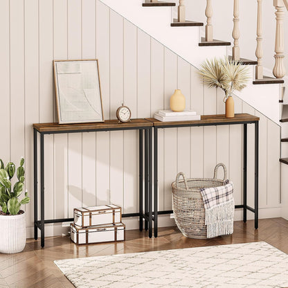 Signature Home Smalle Consoletafel 75 cm – Sidetable & Haltafel voor Kleine Ruimtes – Industriële Wandtafel / Banktafel voor Entree, Hal en Woonkamer – Donkerbruin/Zwart