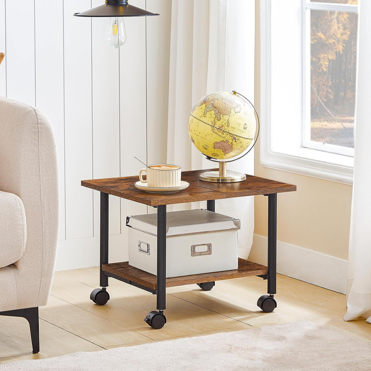 Signature Home Printertafel op Wielen – 2-Laags Printerstandaard met Opbergplank – Verrijdbaar Printerrek met Vergrendelbare Wielen – Stevig Metalen Frame – Industrieel voor Kantoor & Thuis