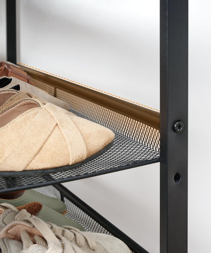 Signature Home Schoenenrek 5-Laags – Schoenenkast met Verstelbare Metalen Gaasplanken en Ruim Bovenblad – Voor 16–20 Paar Schoenen – Voor Entree en Gang – Industrieel Design – Vintage Bruin/Zwart