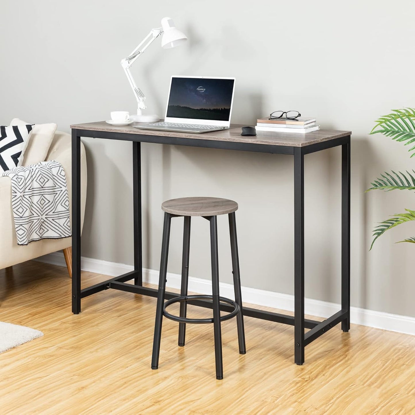 Signature Home Barkrukken Set van 2 – Ronde Barstoelen met Voetensteun, Stevig Metalen Frame, Industriële Keukenkrukken voor Ontbijtbar, Eetkamer en Pub, Greige en Zwart