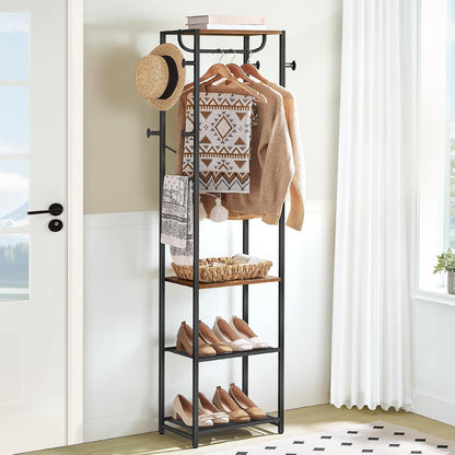 Signature Home Kapstok met Schoenenrek – Multifunctioneel Kledingrek met Schoenenopberger en Opbergrekken – Vintage Bruin/Zwart