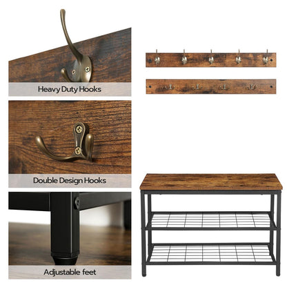 Signature Home Kledingrek met Kledingstang en Opbergplank – Vrijstaand Metalen Garderoberek met Haken – Stevig Industrieel Kledingrek – Multifunctionele Kapstok en Kledingstandaard voor Slaapkamer, Hal en Garderobe – Rustiek Bruin
