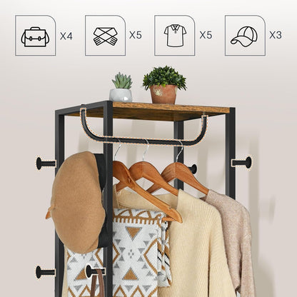 Signature Home Kapstok met Schoenenrek – Multifunctioneel Kledingrek met Schoenenopberger en Opbergrekken – Vintage Bruin/Zwart