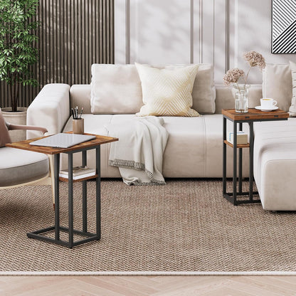 Signature Home C-Vormige Bijzettafel – Opvouwbare Sofa Tafel met Opbergplank – Smalle Salontafel & Snacktafel – Bedtafel voor Woonkamer en Slaapkamer – Ruimtebesparend Design