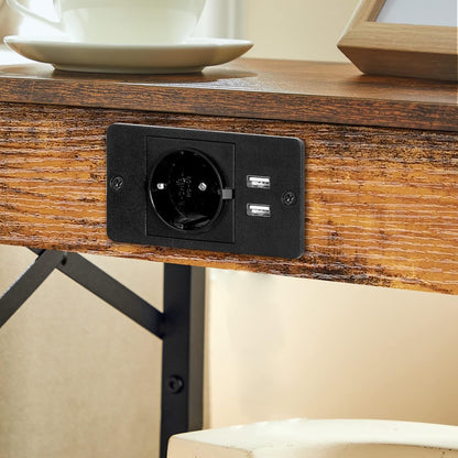 Signature Home Nachtkastje met Oplaadstation – Bijzettafel met Opklapbare Lade – USB-Poorten & Stopcontact – Bedkastje voor Slaapkamer – Industrieel Design – Vintage Bruin/Zwart
