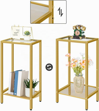 Signature Home Hoge Bijzettafel – Smalle Telefoontafel met Verstelbare Metalen Gaasplank – Nachtkastje & Banktafel – 37 × 27 × 72,5 cm – Industrieel Design voor Woonkamer, Hal en Kantoor